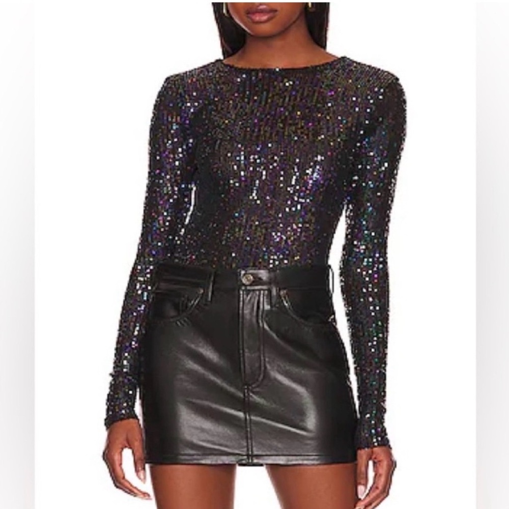 Free People Elegant Black Sequin Bodysuit